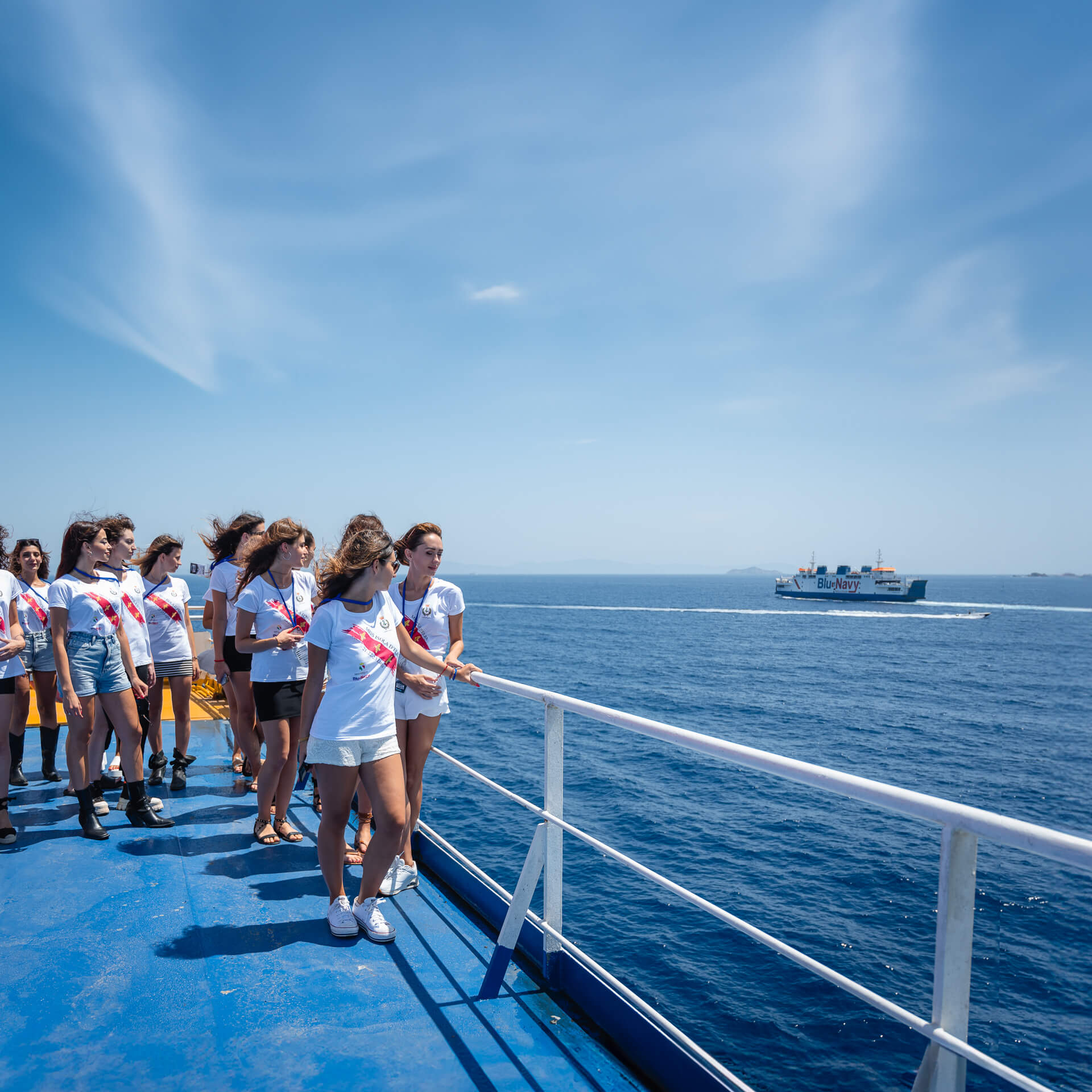 Modelle Miss Italia 2023 Elba sul ponte della nave Blu Navy Traghetti